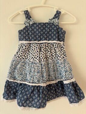 Blueberi Boulevard Navy & White Mixed-Print Tiered Sundress with Rosette Straps